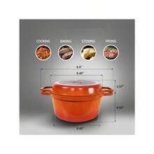 2-In-1 Pre-Seasoned Cast Aluminum Dutch Oven Pot With Skillet Lid Cooking Pan, Cast Iron Skillet Cookware Pan Set With Dual Handles, Indoor Outdoor For Bread/Frying/Baking/Camping - View 8