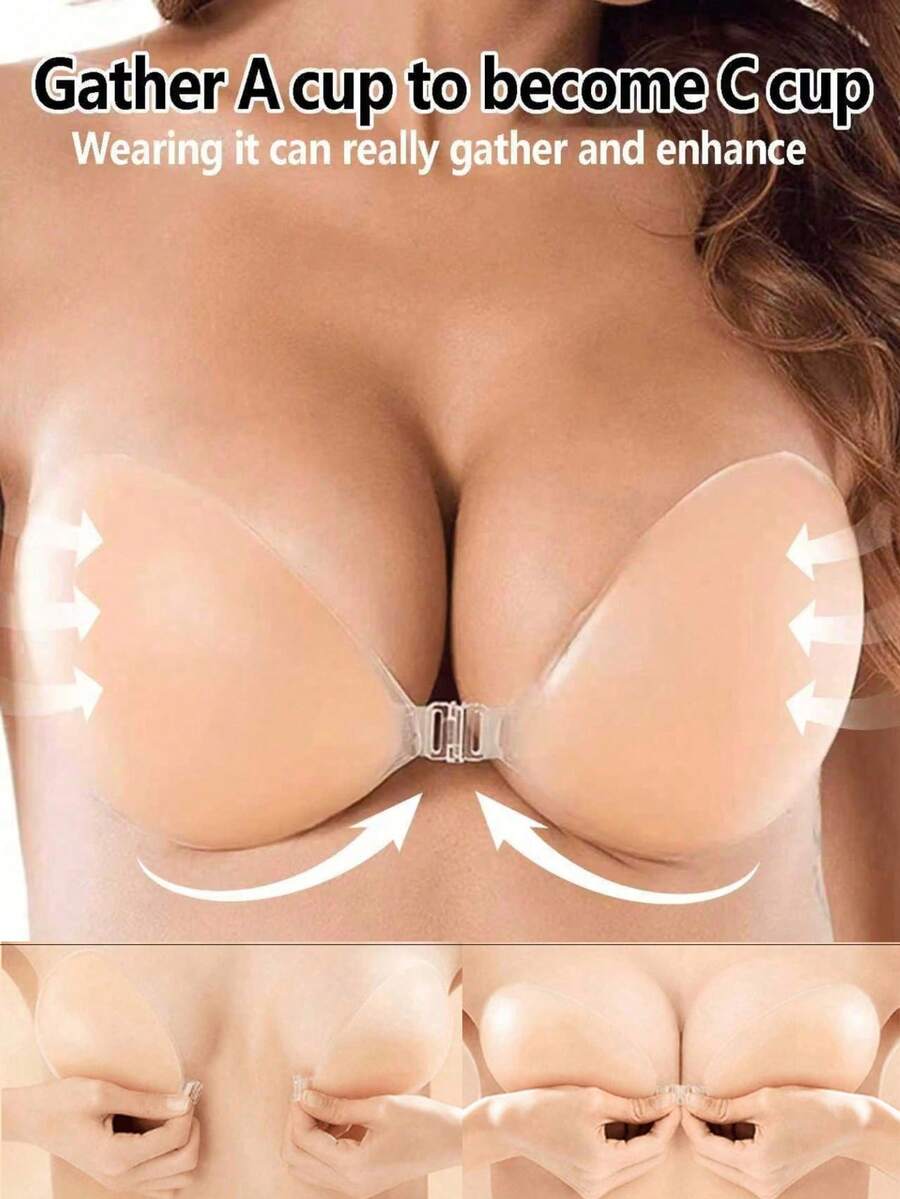 Push-Up Adhesive Strapless Bra – Seamless Invisible Sticky Bra, Instant Lift & Gather Effect, Backless Support, Natural Shaping Underwear - Multicolor - View 1
