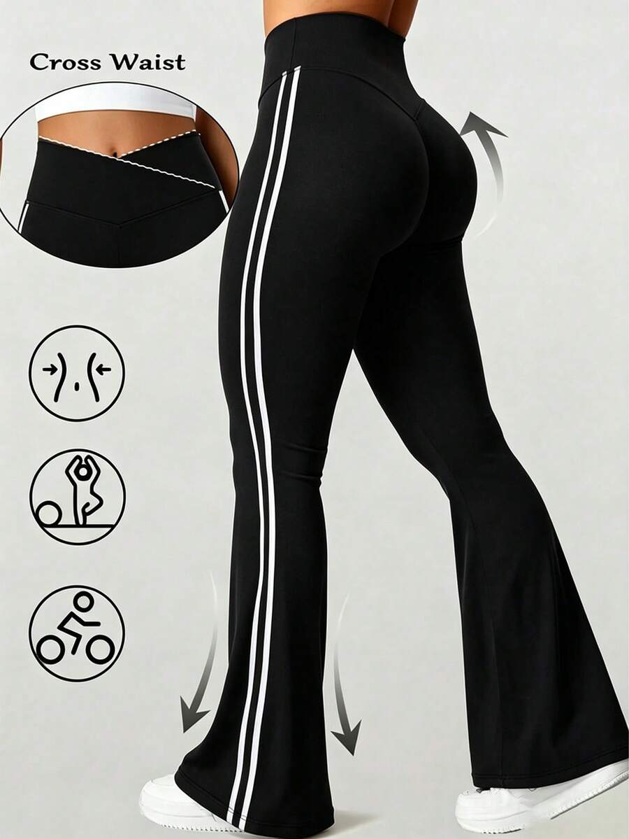 CZRLHYT High-Waisted Leggings For Women, Suitable For Everyday Fitness And Yoga, Featuring A Flared Design And A Shapely Bottom. - 黑與白 - 查看 1