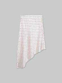 YROOE 女款春夏米色底黑波點高腰緞面不對稱下擺飄逸中長裙 度假風 - 黑白波點 - 查看 1