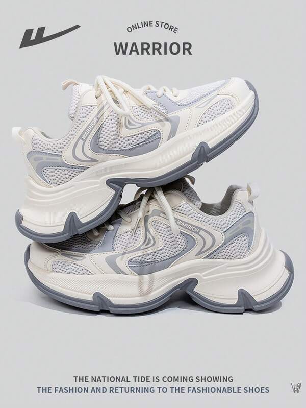 WARRIOR 1 đôi giày sneaker nữ đế dày tăng chiều cao kiểu dáng casual chunky, buộc dây phía trước, giày thể thao chạy bộ ngoài trời và giải trí, thoải mái, chống trượt, chống bẩn, đa năng dùng cho mọi mùa