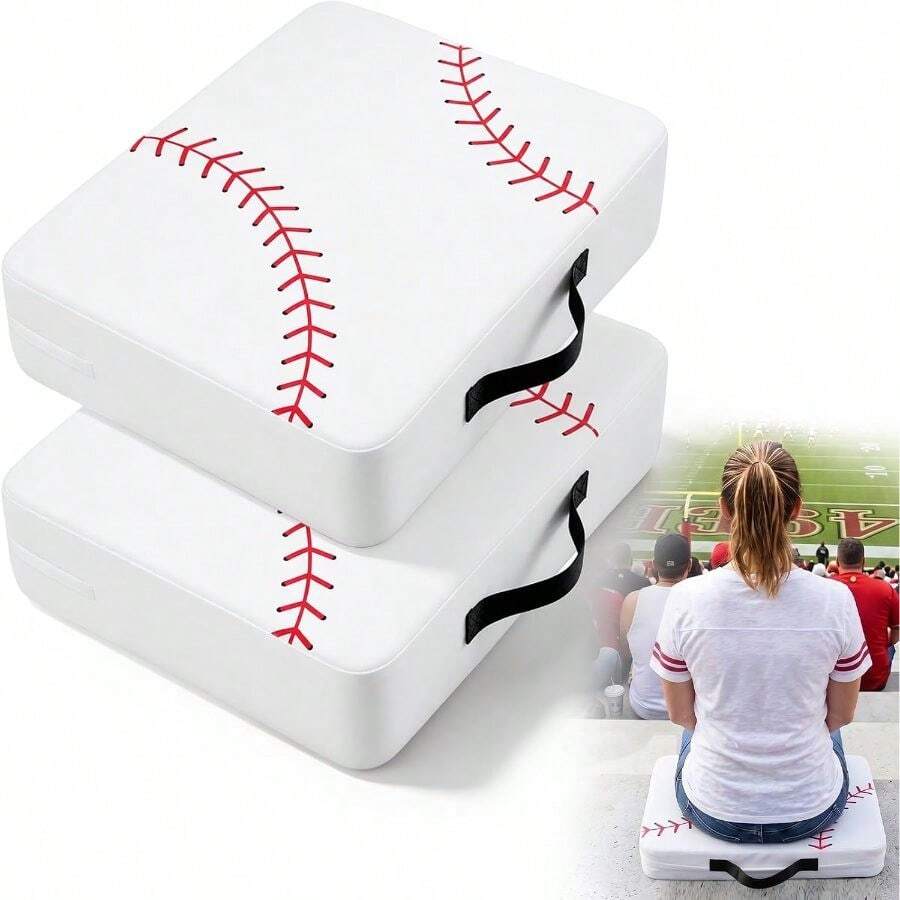 Thick Stadium Cushion 2 Pack 2.8" Baseball Print Waterproof 13.4"X 16. 2.8" Bleacher Pads With Handle Sport Portable Cushion Games, Outdoor Event - Baseball - View 1