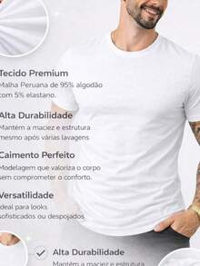 Men's Basic T-Shirt, Plain Cotton, Premium Peruvian Knit - 白色 - 查看 6