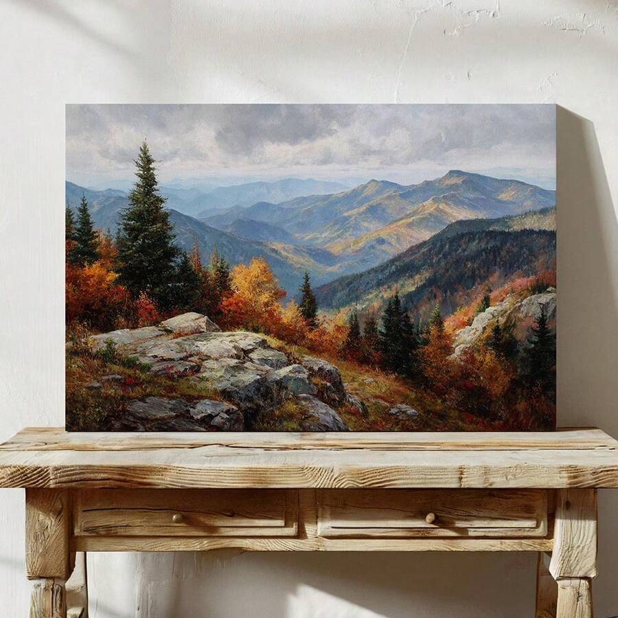 1 Stück Vintage Herbst Berglandschaft Leinwand Wandkunst, Retro Malerei Stil Wald Tal Szenerie Muster Poster, Rahmenlose Natur Leinwand Malerei, Kein Rahmen enthalten Leinwand Bild für Wohnzimmer Schlafzimmer Landhaus Dekoration - 111 - Übersicht 1