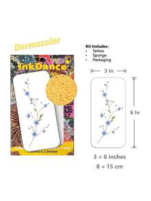 1 Set "Blue Wildflower" Temporary Tattoo Stickers, Realistic Tattoo Effect, Minimalist Botanical Style, Waterproof, Colorful, InkDance, Ink Dance, Easy To Apply And Remove CSD076 - Multicolor - View 3