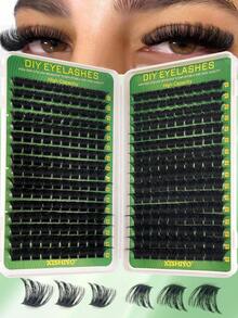 Kit d'extension de cils DIY (comprend l'option 384 grappes), boucle D, couvre 260D à 300D, spécifications multiples; le kit comprend de la colle à cils et du liquide de fixation, des outils d'application, convient pour créer un maquillage de cils exquis en DIY - Multicolore - Voir 3