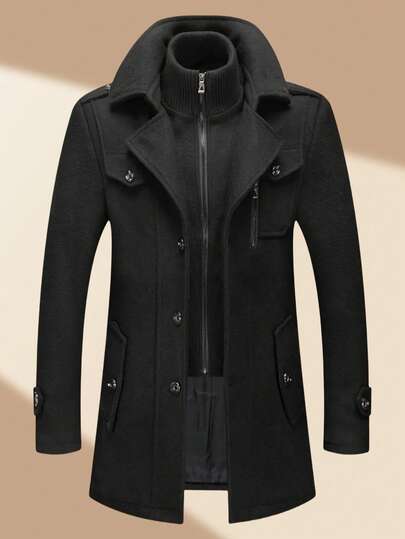 Manteau d'automne/hiver pour hommes style business décontracté, mode printemps avec col double amovible, vêtement d'extérieur classique polyvalent en laine pour jeunes et hommes d'âge moyen