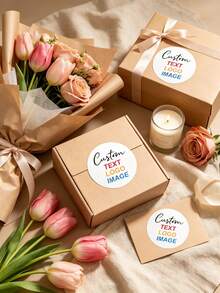 500/1000 piezas Pegatinas de regalo personalizadas, etiquetas personalizables con texto/logo/imagen/logo de negocio redondo, pegatinas personalizadas a granel para boda/cumpleaños/despedida de soltera/reunión - Multicolor - Ver 9