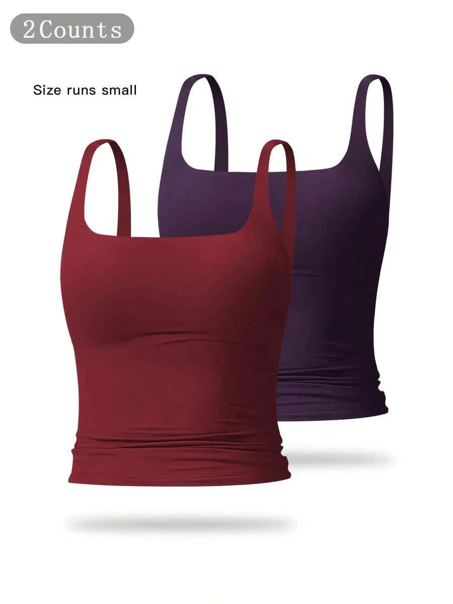 Camiseta deportiva sin mangas para mujer de color sólido, casual, cómoda y transpirable, ideal para yoga, gimnasio, entrenamiento y correr; ropa deportiva para todas las estaciones; chaleco con cintura. - conjunto 5 - Ver 1
