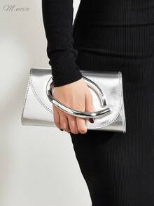 Elegant Large Women's PU Material Clutch Evening Bag Ball Handbag With Detachable Chain,Suitable For Weddings, Parties, Banquets And Other Occasions - Silver - View 1