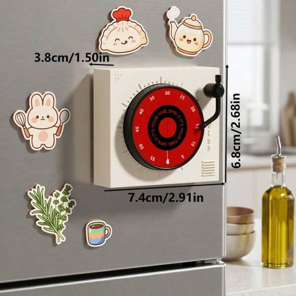 Temporizador de cocina mecánico estilo tocadiscos de vinilo, temporizador visual de 60 minutos sin batería con alarma sonora, adecuado para cocinar, hornear, belleza, estudio, gestión del tiempo en la oficina