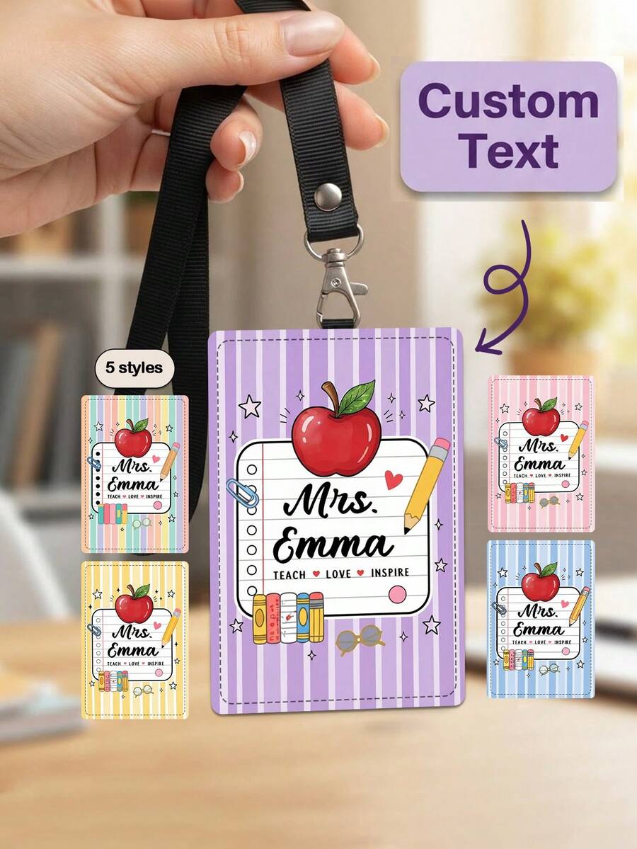 1pc Custom Teacher Apple ID Badge Holder, Personalized Teach Love Inspire Card Sleeve,Teacher Appreciation Gift,Back To School,Teacher Gift,Staff Tag - Multicolor - View 1