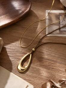 2pcs Brown Rope Hollow Water Drop Layered Necklace, Casual Vacation Jewelry, Exquisite Gift Choice - Multicolor - View 5