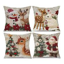 4pcs/Set Faux Embroidery Christmas Animal Pillowcase Set: Santa Claus, Snowman, Deer Shaped Cushion Covers, Suitable For Sofa Home Decor (Pillow Inserts Not Included) - Multicolor - View 11