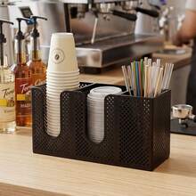 1pc Compartment Disposable Paper Cup Holder Dual Use Wall Mount & Countertop Coffee Bar Storage Rack Organizer For Paper Cups Lids Stirrers Home Kitchen Coffee Station Accessory - Multicolor - View 10