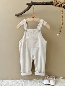 Baby Girls Sleeveless Corduroy Overalls Solid Color Unisex Versatile Long Pants - Apricot - View 5