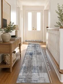 Modern Abstract Gray Blue Long Runner Rug, Non-Slip Jelly Backing, Machine Washable, Suitable For Hallway, Kitchen, Entryway, Laundry Room And Bedside - Grey - View 14