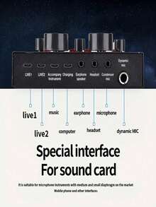 V8-Live 即時音訊卡卡拉OK錄音與直播混音器 - USB 外接音訊卡，適用於 KTV 直播、錄音與語音聊天，適用於筆記本電腦 Vlog 直播與即時直播音訊音訊卡 - 黑色 - 查看 6