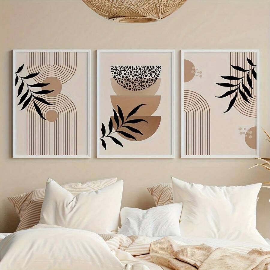 Minimalist Bohemian Wall Art Trio - Black And White Abstract Botanical Prints, Unframed , Create A Zen Gallery Wall For Bedroom, Office, Or Living Room - A - View 1