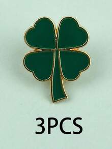 1pc Metal Lucky Clover Shape Brooch, Oil Drop Decor Apparel & Bag Pin Accessory, Cute Charm For Girls, Wholesale - Dark Green - View 9