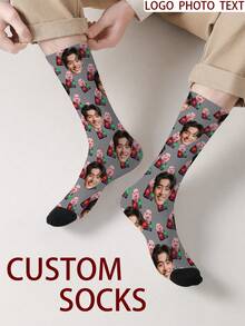 1 Pair Customized Face Pattern Socks, Personalized Photo Socks, Custom Printed Socks, Funny Face Socks, Custom Pattern Socks, Print Any Face Pattern On Socks, Anniversary Gift, Valentine's Day Gift, Unique Birthday Gift, Personalized Collectible - Multicolor - View 6