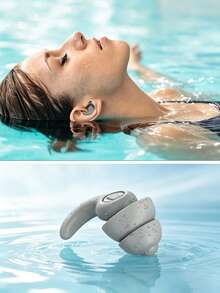 2pcs White Silicone Earplugs, Waterproof For Swimming, Sleeping, Diving, Surfing, Soft And Comfortable Ear Protection - Three Floors - View 2