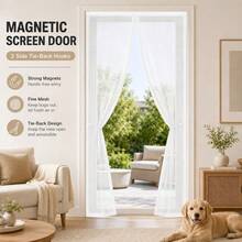 1pc Pure White Flexible Fine Mesh Mosquito Screen Door, Magnetic Seamless Auto-Closing, Multiple Sizes Available, No Drilling Easy Installation, Pet-Friendly Scratch-Resistant Durable, Breathable Mosquito-Proof Screen Door For Home Living Room, Balcony, Bedroom - Pure White Polyester Screen Door - View 3