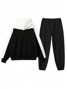Men's Spring/Autumn Loose Minimalist Casual Fashion Outdoor Sports Hoodie & Sweatpants Set - Black - View 3