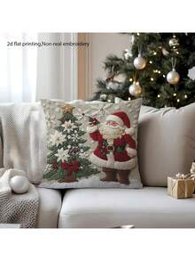 4pcs/Set Faux Embroidery Christmas Animal Pillowcase Set: Santa Claus, Snowman, Deer Shaped Cushion Covers, Suitable For Sofa Home Decor (Pillow Inserts Not Included) - Multicolor - View 7