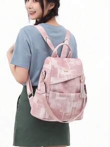 1PC Fashion Classic Canvas Backpack With Textured Fabric And Soft Tassel Pendant, Student Bag With Multiple Compartments, Large Capacity, Can Be Worn As Backpack Or One Shoulder/Crossbody, Lightweight And Burden-Reducing, Suitable For Commuting, Travel, Daily Use, Versatile And Practical Women's Backpack - Multicolor - View 2