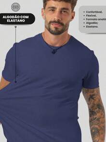 Men's Basic T-Shirt, Plain Cotton, Premium Peruvian Knit - 深藍色 - 查看 5