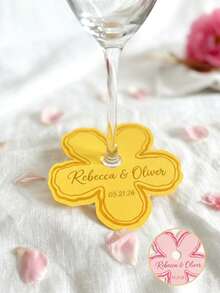 1-48pcs Customized Name Floral Wine Glass Labels, Personalized Wedding Date Floral Seating Cards, Wedding Customized Text Wine Glass Name Labels, Wedding Table Wine Glass Identification Cards, Wedding Gift Matching Small Cards - Multicolor - View 9