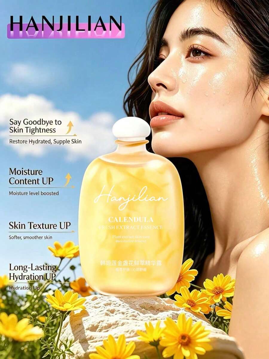 HANJILIAN Calendula Fresh Extract Essence 250ML - Soothing Tightness, Brightening, Moisturizing, Elasticity And Smoothness All-In-One, Comprehensively Improving Dryness, Roughness, Dullness And Tightness, Watery Texture Fine And Smooth, Plant-Based Skincare - Essence Water - View 1