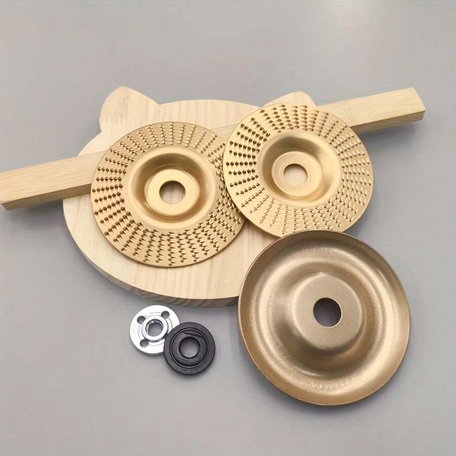 5pcs Wood Carving Disc Set Compatible With 4 Inch Angle Grinder, 3 Wood Grinding Discs + 2 Angle Grinder Backing Pads, Tool Accessories