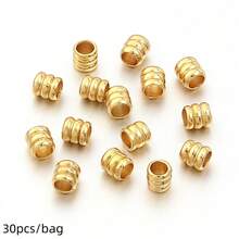 30pcs Copper Bracelet Necklace Three-Strand Barrel Beads, Color-Preserving Three-Layer Small Gold Beads, DIY Bracelet Necklace Spacer Beads Loose Beads, Jewelry Making Accessories - Barrel Beads - View 10