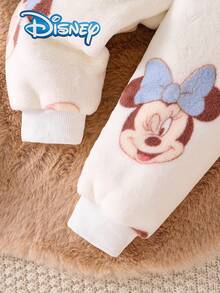 Disney Autumn/Winter Infant Newborn Mickey Mouse Cute Long Sleeve & Long Pants Set With Minnie Mouse Cartoon Pattern, Slightly Elastic, Suitable For Daily Wear And Gift Giving - White - View 8