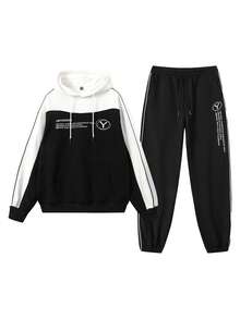 Men's Spring/Autumn Loose Minimalist Casual Fashion Outdoor Sports Hoodie & Sweatpants Set - Black - View 2