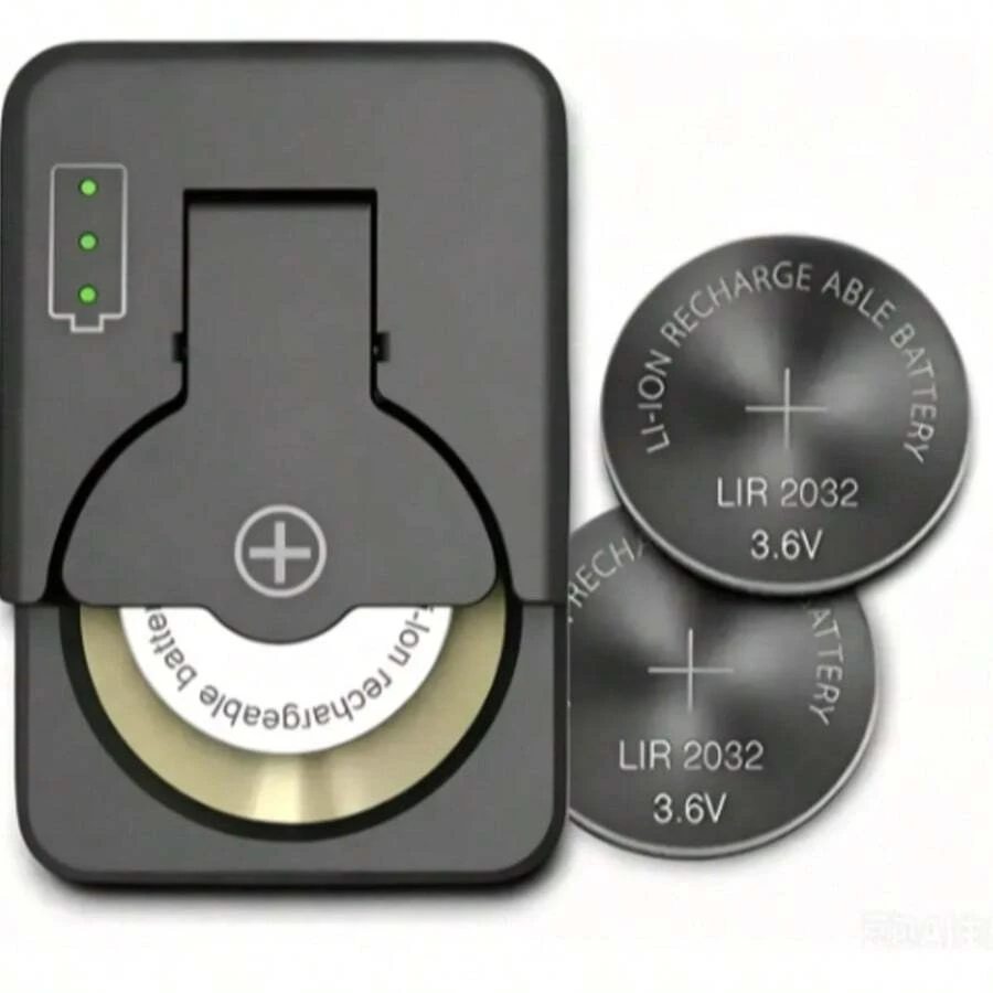 Charger With 2 Included Rechargeable Lir2032 Batteries, Type-C - Black - View 1