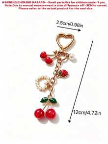 1pc Fruit Lobster Clasp Pendant Cherry Keychain Charm, Heart Pearl Hanging Ornament Holiday Gift - Multicolor - View 6