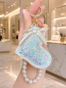 1pc Sequin Heart Faux Pearl Keychain Pendant, Key Chain Decorative Accessory, Bag Charm, Suitable For Friends, Family, Valentine's Day Gift, Birthday Gift, Holiday Gift, Party Favor - Multicolor - View 5