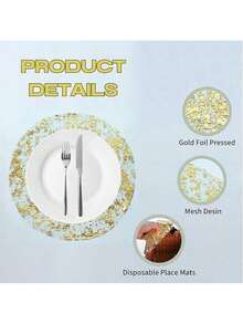 120pcs Elegant Gold Disposable Placemats - 33*33cm, Round Polyester Table Mats With Shiny Mesh Design, Suitable For Weddings, Birthdays, Holidays - Ideal Choice For Dining And Home Decor, Table Mats - Gold - View 6
