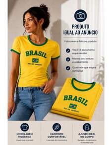 Women's Shirt Brazil Y2K – Long Baby Look - 黃色的 - 查看 6