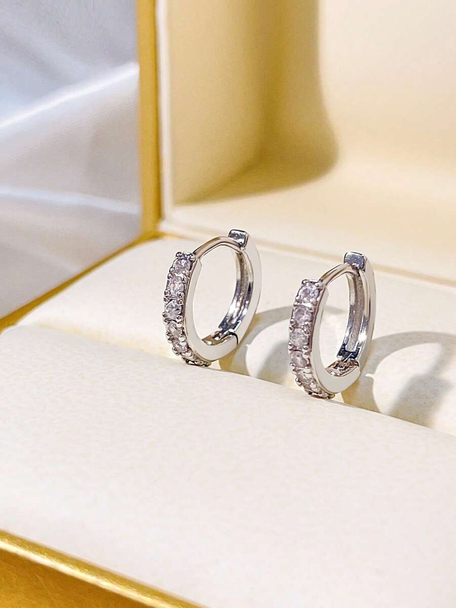 1 Pair Round Full Rhinestone Stud Earrings - Silver - View 1