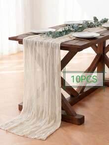 1/5/10PCS Beige Champagne Pleated Table Runner, Elegant Folded Tablecloth Runner For Wedding Reception, Baby Shower, Birthday Party, Bridal Shower, Holiday Celebration, Banquet, Dining Table & Home Decor Centerpiece Decoration - Champagne - View 21