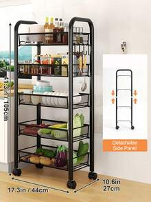 Rolling Utility Cart Organizer, Stable And Sturdy Black Rolling Storage Carts With Wheels, Storage Cart For Bathroom, Kitchen, Snack, Craft, Makeup, Kitchen Storage And Organization, Daily Essentials, Shelf Rack Dish Drying Rack Utensil, 3/4/5 Tier - Black - View 14