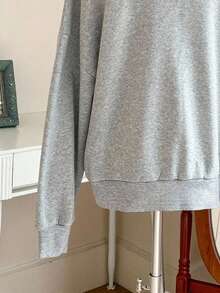 Youth Girl Letter Print Half-Zip Stand Collar Long Sleeve Top - Grey - View 4