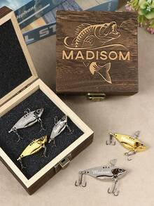1件/5件客製化姓名釣魚誘餌套組，個性化復古風格紀念品，適合愛好展示，可選附禮盒/不附禮盒，送給爸爸、丈夫的生日、父親節、節日驚喜創意禮物，可客製照片與圖片的獨特誘餌收藏 - 風格A - 查看 5