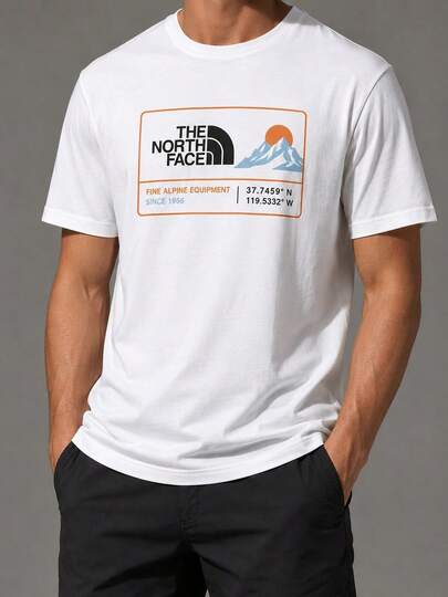 North Face Men's White Relaxed Everyday Graphic Tee With Versatile Weekend Style, Comfort Fit For Festival Season