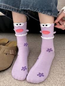 1/4 Pair Cute Funny Cartoon Fish Expression Women's Mid-Calf Socks - Multicolor - View 5