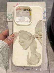 1件 白色霧面極簡鏡頭保護杏色大蝴蝶結圖案手機殼，個性化適用於 iPhone 16 Pro Max/17/16/15/14 Plus/13/12/11/Air 及系列 - 彩色 - 查看 2